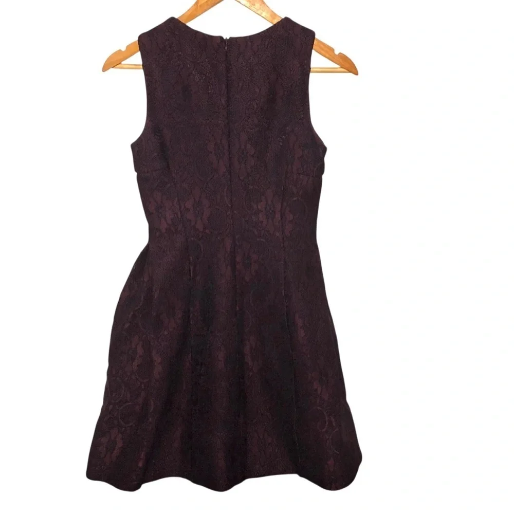 Calvin Klein Lace Overlay Burgundy Dress Sz 2 Fit Flare Cocktail Party Classy